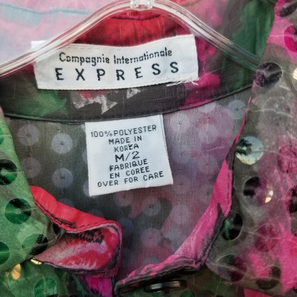 Vintage Sequins Blouse Sze M 2 Pink Red Gra - Picture 12 of 12